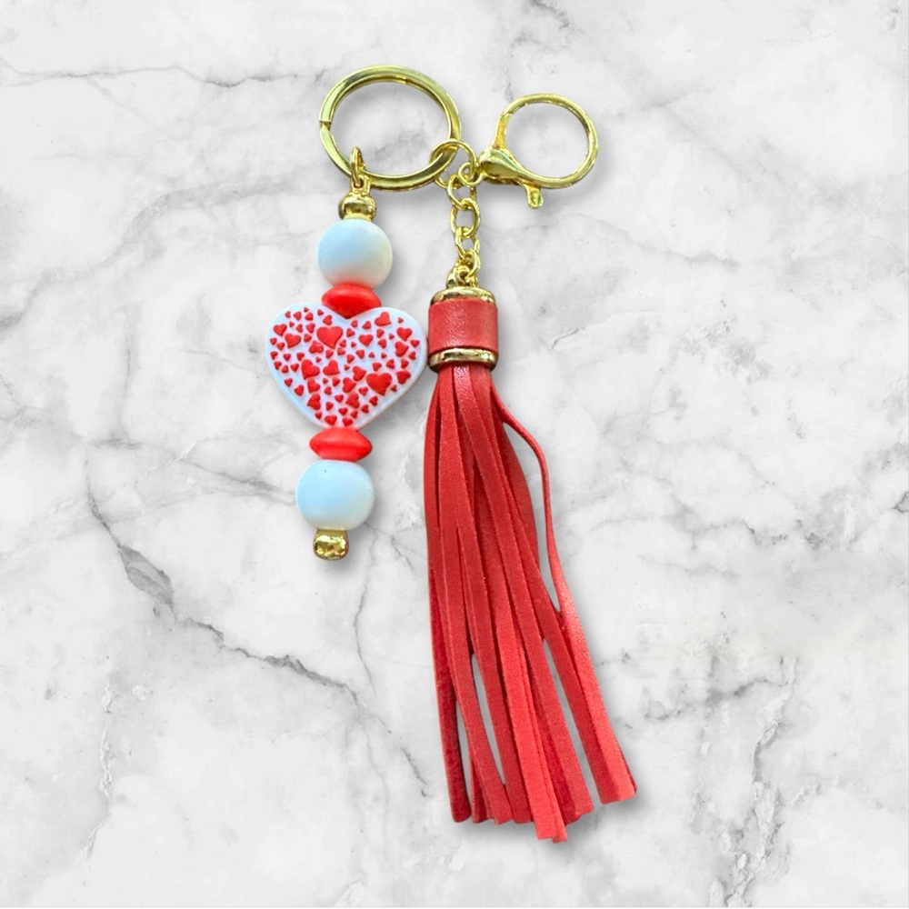 Silicone Heart Bead Keychain with Tassel